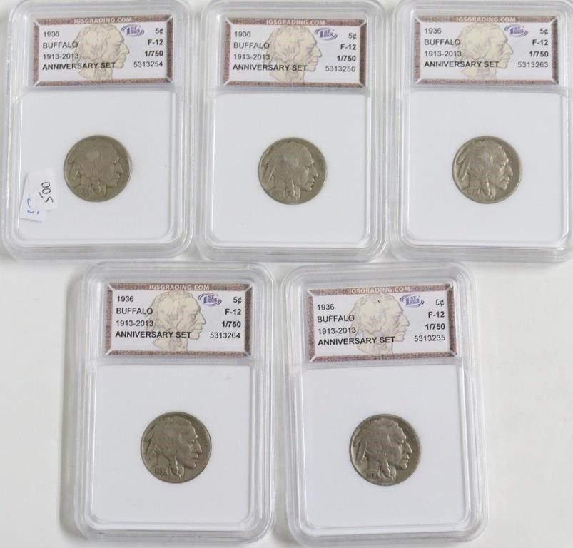 5// IGS GRADED  F 12 BUFFALO NICKELS