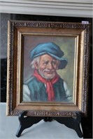 framed oil painting of older man, signed