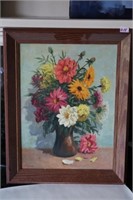 vintage oil painting of flowers, signed