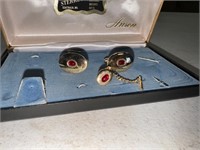 Antique cuff links w/ tie tack (red stone)  NICE