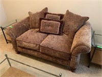 VERY NICE HAVERTY'S UPHOLSTERED SOFA W WOOD BASE