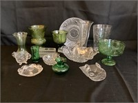 Assorted clear and green glass