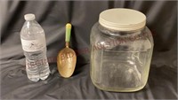 Vintage Hoosier Square Ribbed Canister Jar w Scoop