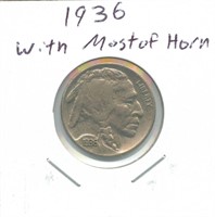 1936 Buffalo Nickel with Most of Horn