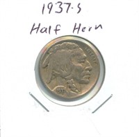 1937-S Buffalo Nickel with Half Horn