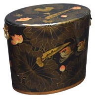 CHINESE BLACK LACQUER OVAL RICE BOX