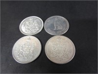 4 SILVER CANADA 50 CENT COINS 1967,1966,2-1965