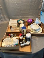 Three boxes of kitchen goods