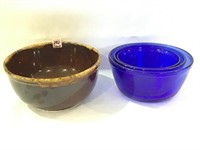 Group of Bowls Including Brown Crockery Style