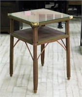 English Wicker Side Table with Glass Top.