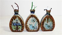 Three Hand Painted Stoneware Vials