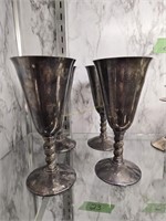15 Pc Set Twisted Stem, Silver Plate Goblets And