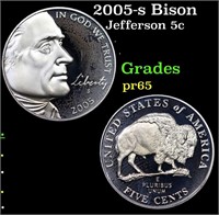 Proof 2005-s Bison Jefferson Nickel 5c Grades GEM