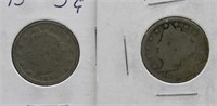 (2) V nickels including 1884 and 1893.