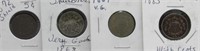 (4) Shield nickels including 1868, 1869, 1872,