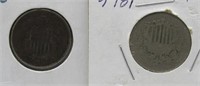 (2) 1866 shield nickels.