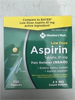 2Pack Low Strength Aspirin,Members Mark 81mg
