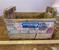 Vintage Wooden Crate w Advertising Labels