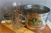 Genesee 12 Horse Ale Bucket, Stein & Beer Glasses