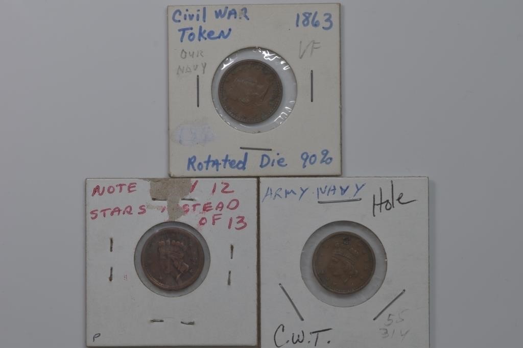3 - Civil War Tokens CWT Army Navy