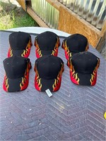 6- NISSUN Black with Flames hats- New