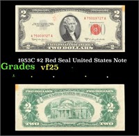 1953C $2 Red Seal United States Note Grades vf+