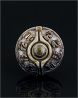 Chinese Agate Carved Round Pendant