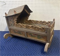 VINTAGE ORENTIAL CARVED BABY CRADLE