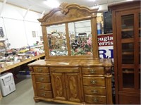 Pine 9-Drawer Dresser w/ Dbl. Doors & Mirror -