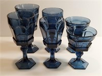 6pc Navy Blue Goblet Stem Glasses Fostoria