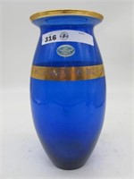 CRISTALLERIE ITALIANE BLUE AND GOLD VASE