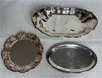3 Silver Plated Trays: 1 Engraved Julian Carroll
