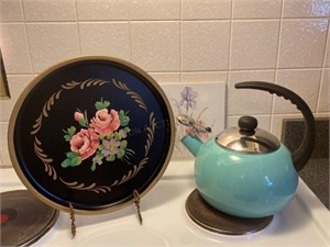 Tea Kettle & Floral Plate