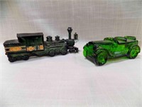 Vintage Avon Green Glass After Shave Train, Car