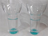 Pair Of Ice Blue Glass Tea Light Holders 6"