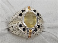 RING MARKED 925 SILVER YELLOW STONE