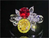 Pigeon Blood Ruby Yellow Diamond Ring 18K Gold