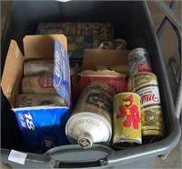 Tote of collectible, beer cans