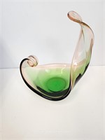 Green to Salmon Colored Art Glass Dish.