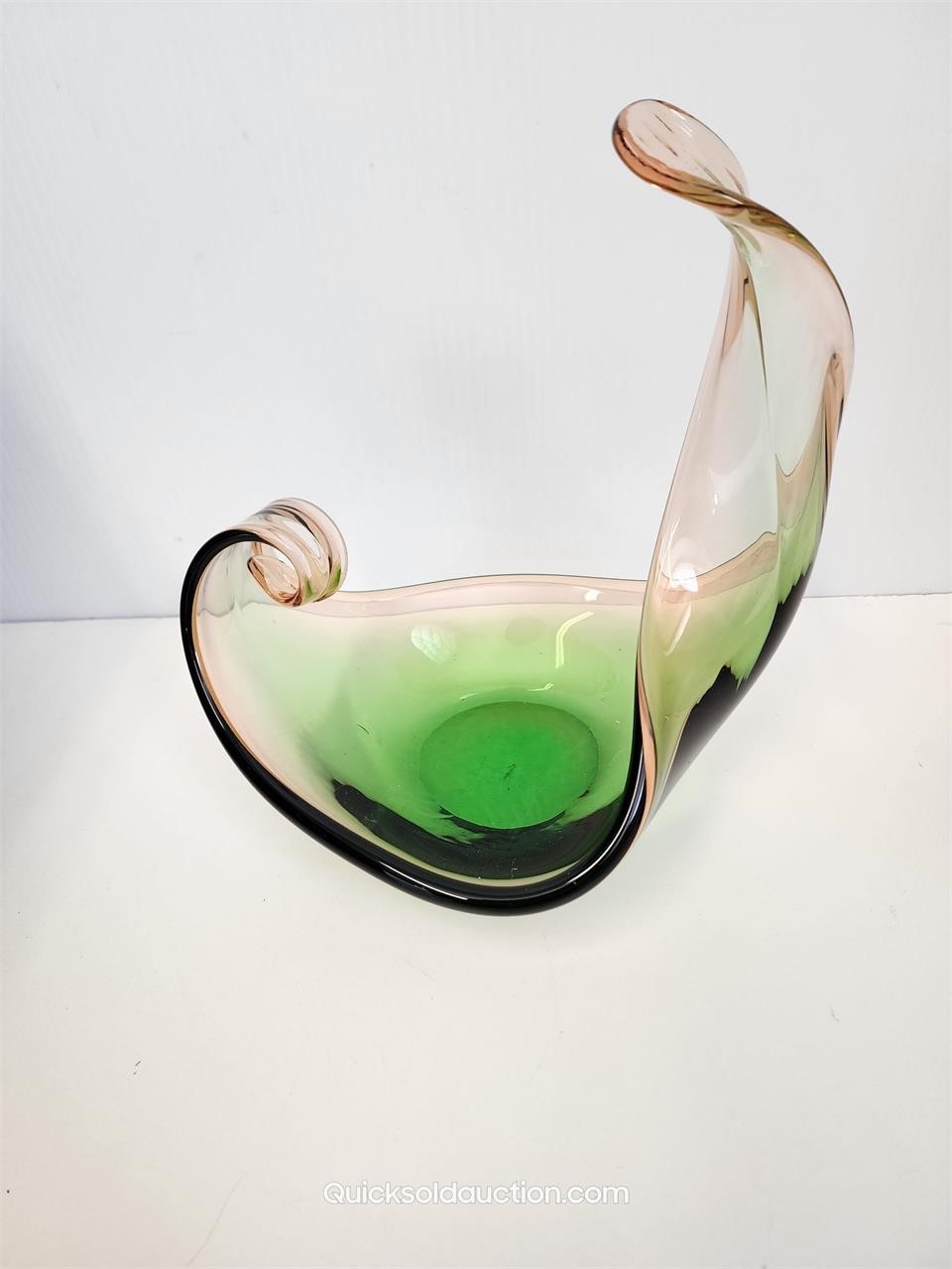 Green to Salmon Colored Art Glass Dish.