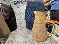 Vase and pottery pitcher tallest 12"