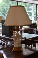 Pair of classical bisque and bronze table lamps