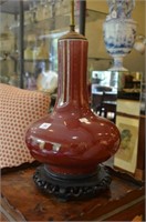 Chinese red flambe glazed vase as lamp
