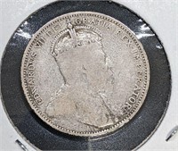 1902  -H Canadian Sterling Silver 25-Cent Quarter