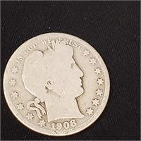 1908o Barber Silver Half Dollar 90% Silver