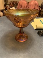 Vintage iridescent carnival glass compote with