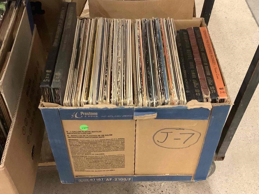 Box Assorted LP records. Some book sets