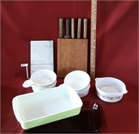 Corningware, pyrex, knife block set, marble cheese