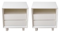 Modern White Lacquer Bedside Tables, Pair