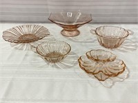 Lot of 5 Various Pink Depression Glass Pieces